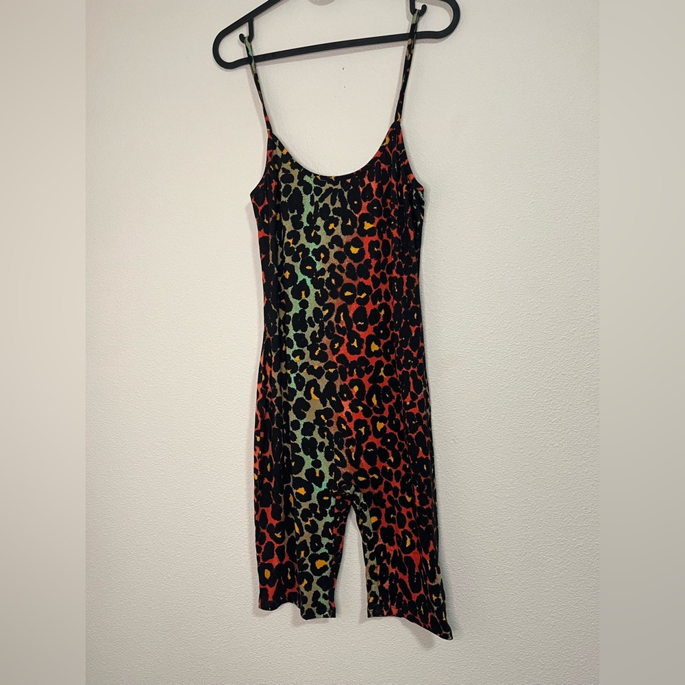 NWT Fashion Nova Spotting Drama Leopard Romper Multicolor